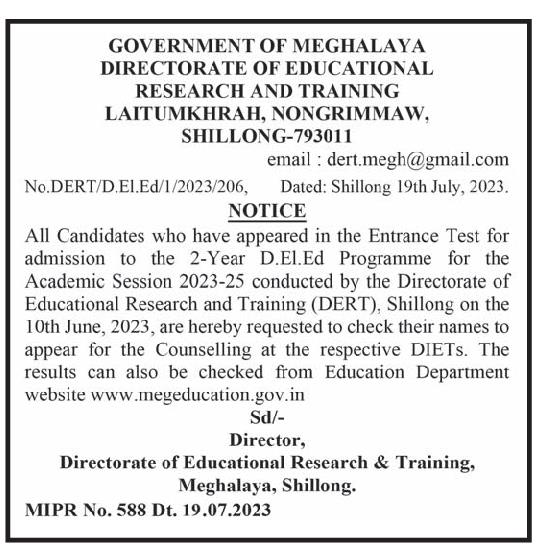 DIET Meghalaya Admission 2022